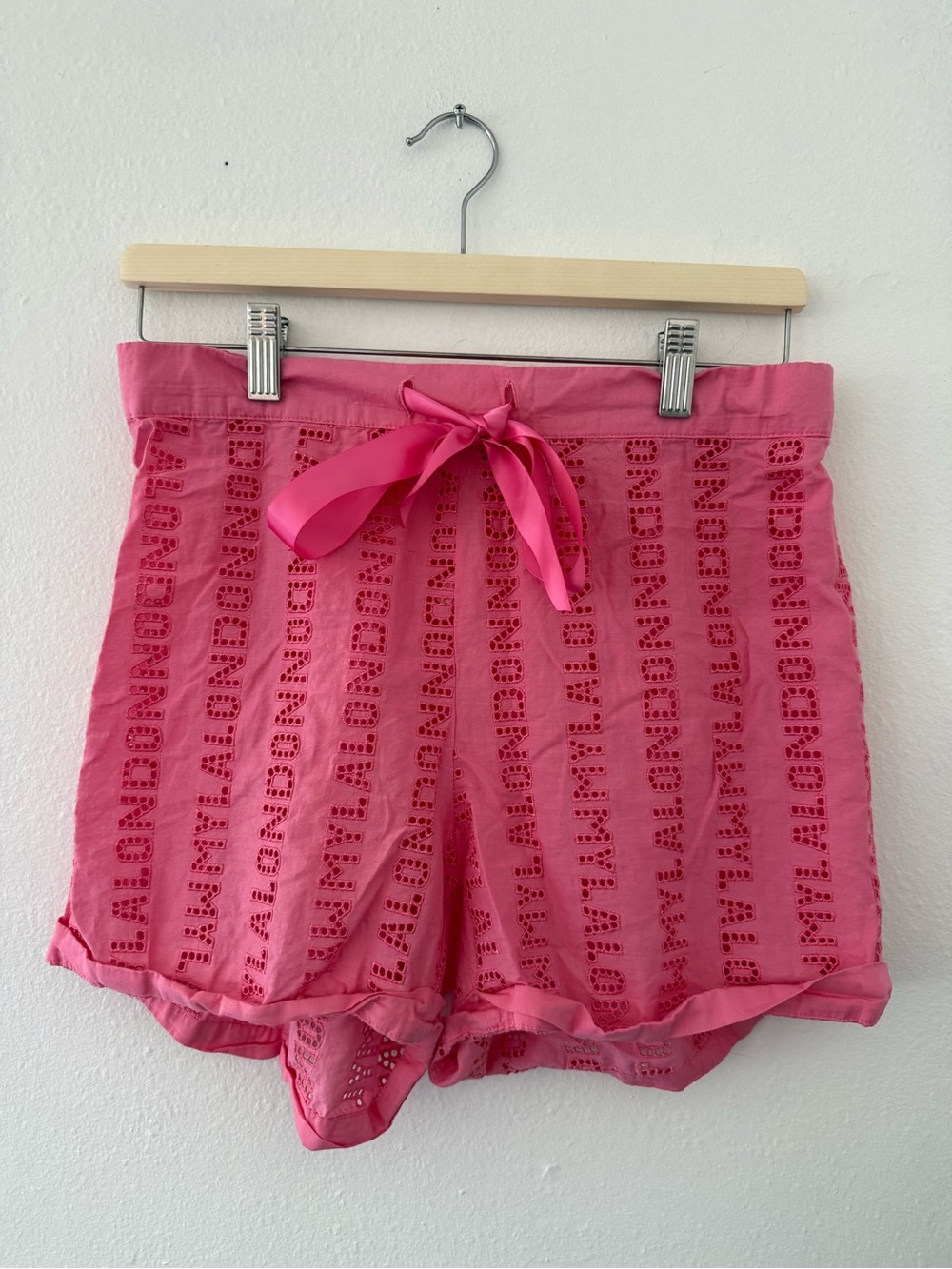 Women's Pink Eyelet Tie-Waist Pajama Shorts